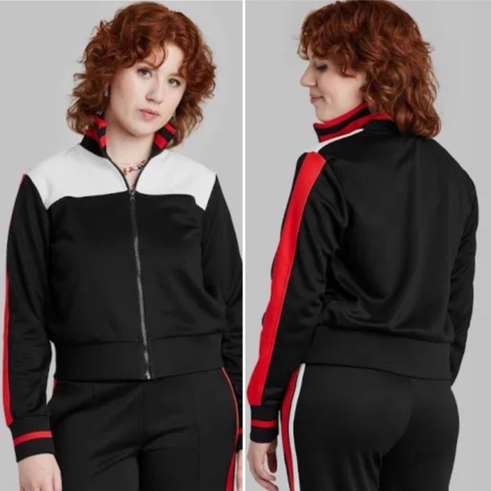 Wild Fable Track Jacket Retro Full Zip-Up - Black Red White Stripe